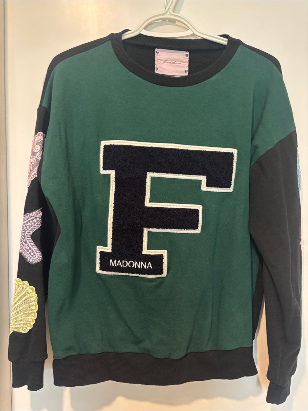 Madonna Green & Black Crewneck Sweatshirt with Appliqué F